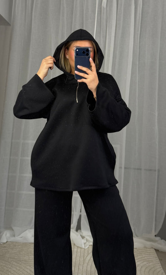 Butterstoff Zweiteiler in Schwarz