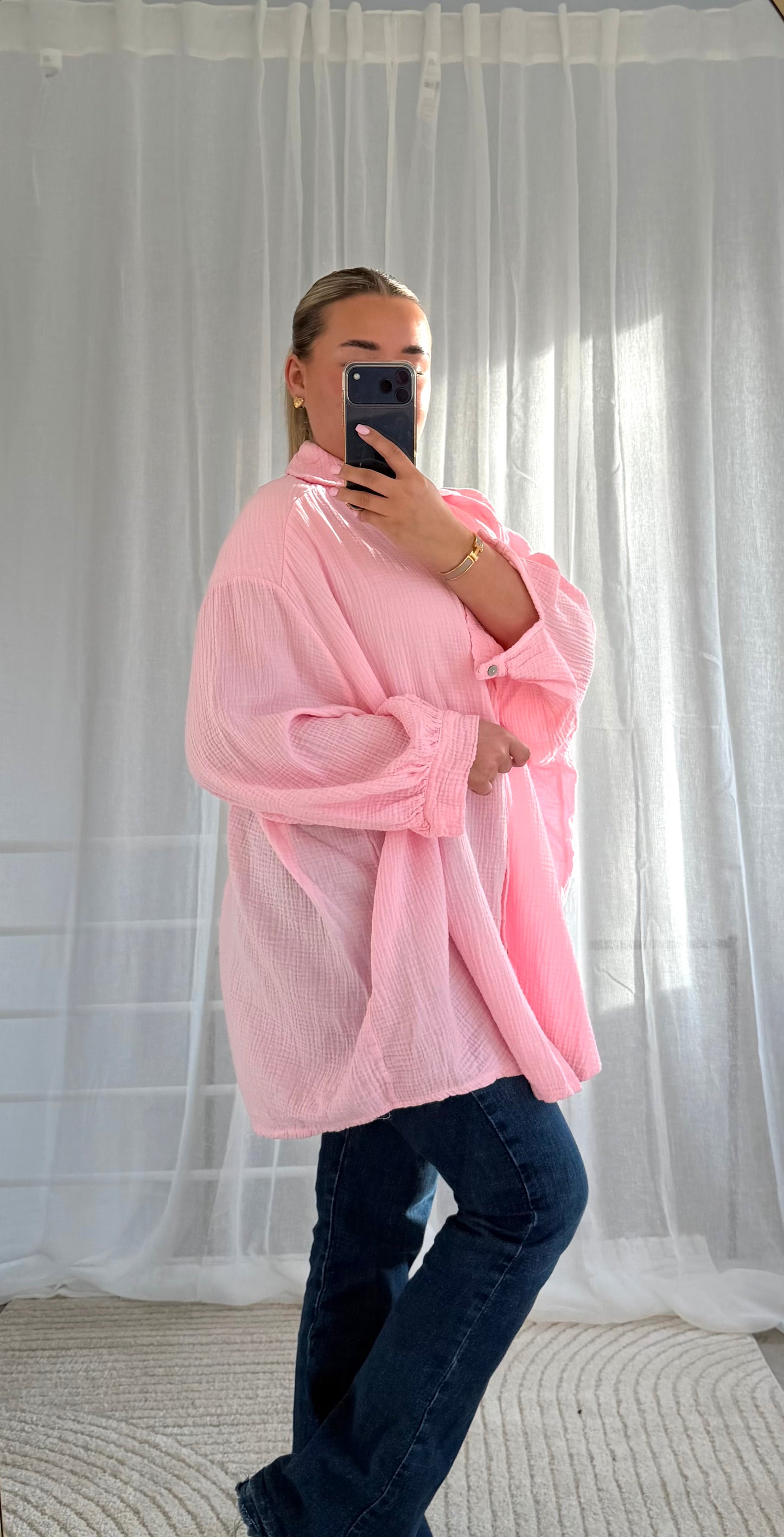 Oversized Musselin Bluse in Rosa