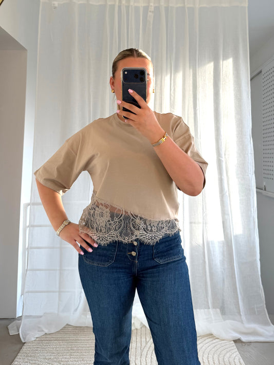 Spitzen Tshirt in Beige