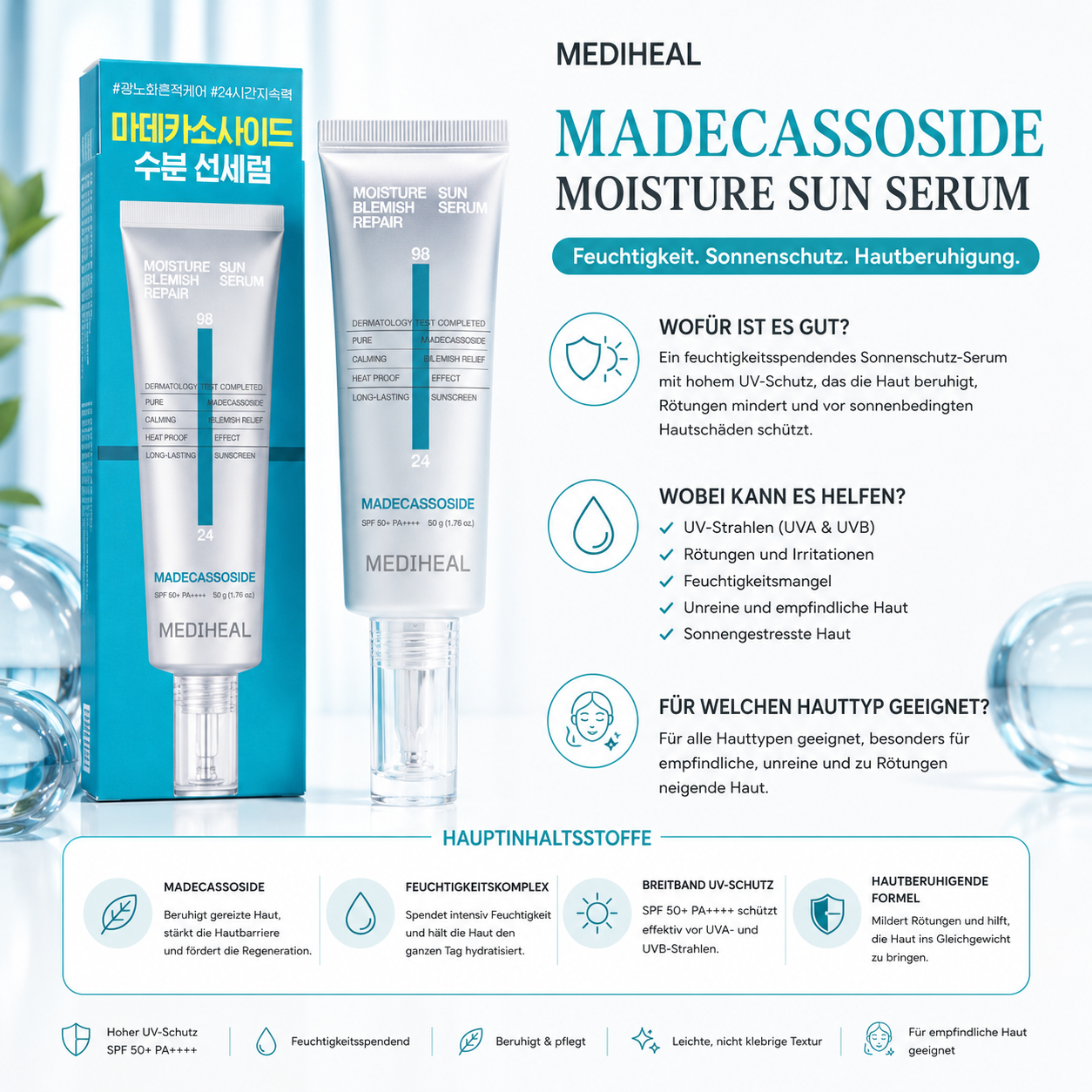 MEDIHEAL
MADECASSOSIDE MOISTURE SUN SERUM