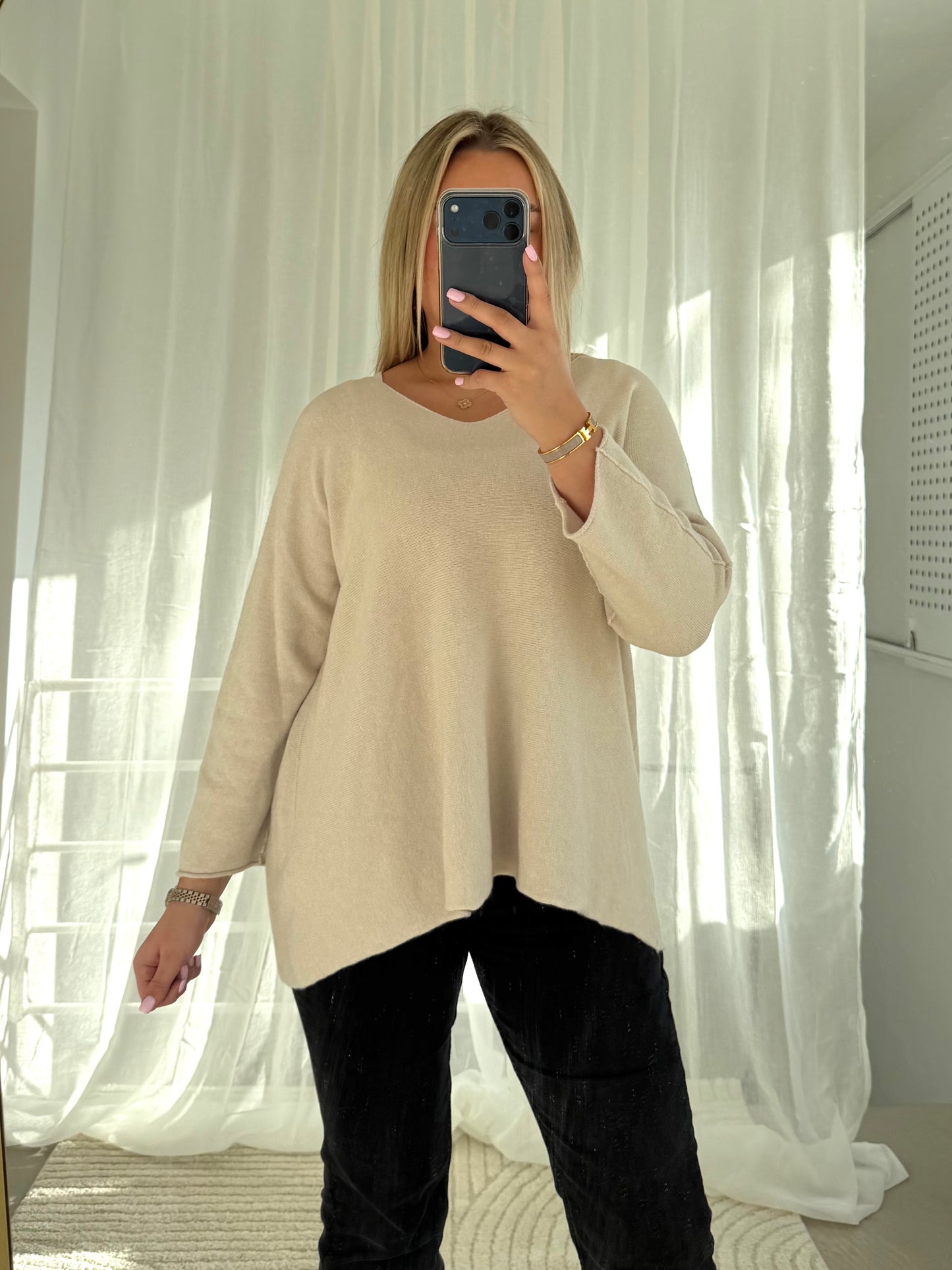 Mimi Pullover in Langarm Beige