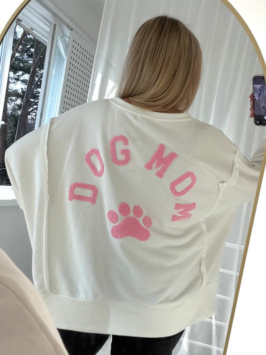 Dog Mom Pullover in Weiß Rosa