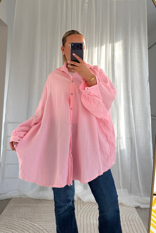 Oversized Musselin Bluse in Rosa