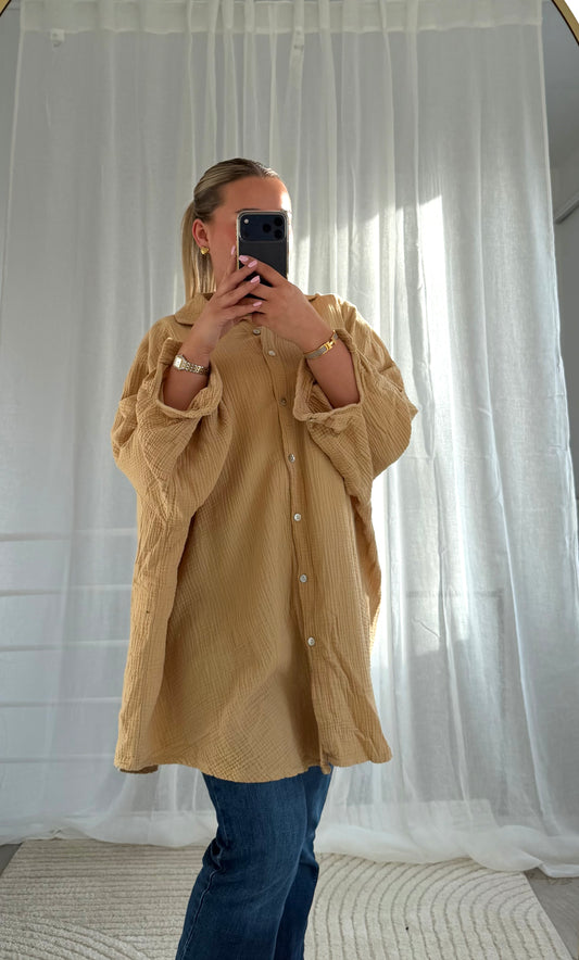 Oversized Musselin Bluse in Beige