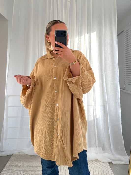 Oversized Musselin Bluse in Beige