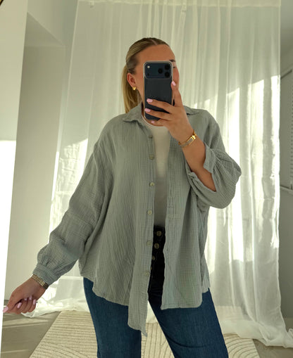 Good Vibes - Musselin Bluse in Grau