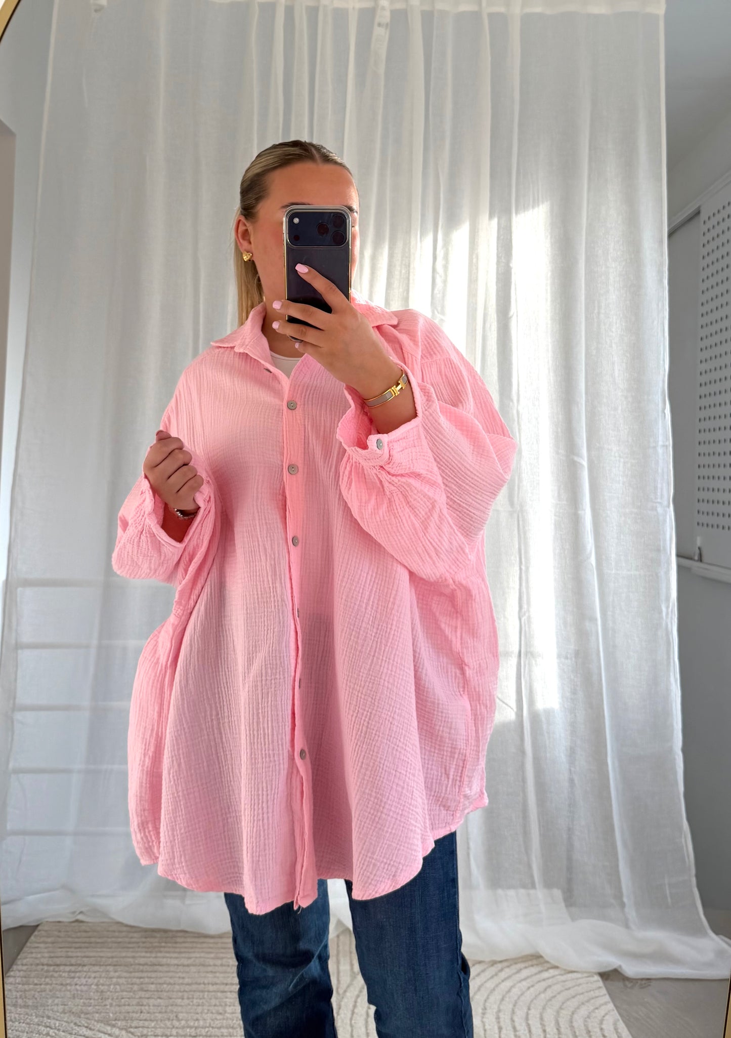 Oversized Musselin Bluse in Rosa