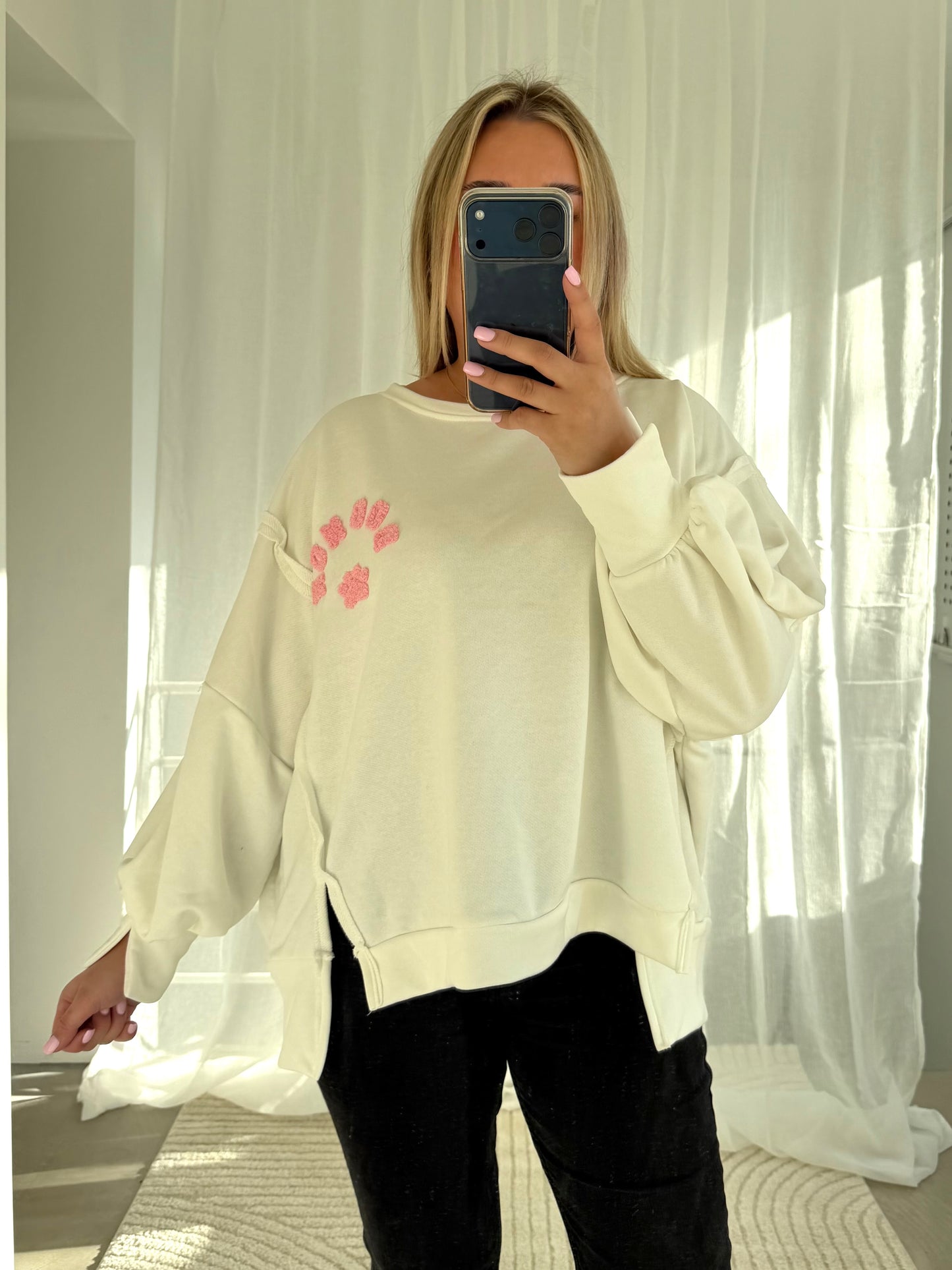 Dog Mom Pullover in Weiß Rosa